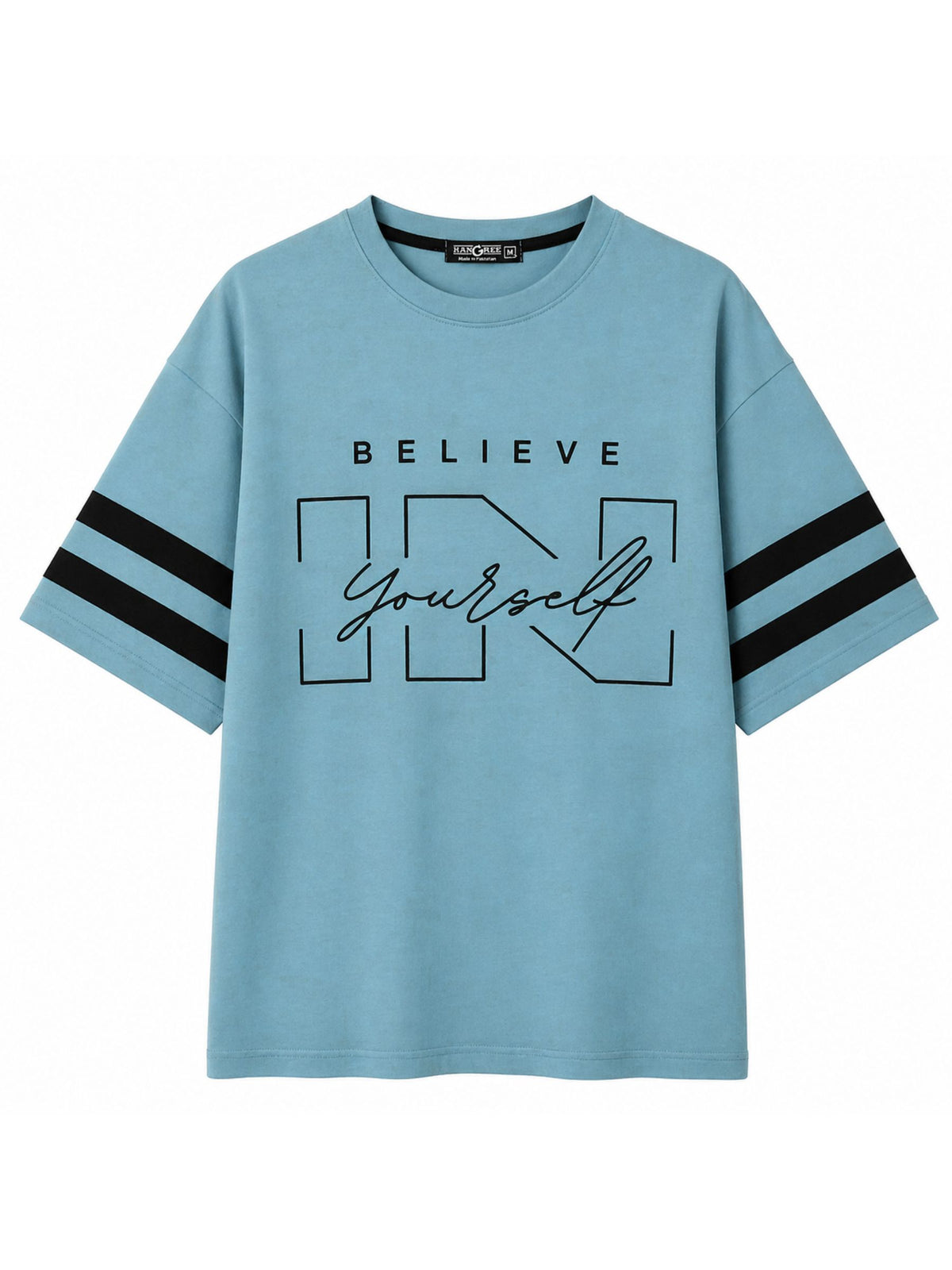 Unisex Oversized Graphic Printed Drop Shoulder T-Shirt - Moonstone Blue