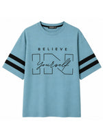Unisex Oversized Graphic Printed Drop Shoulder T-Shirt - Moonstone Blue