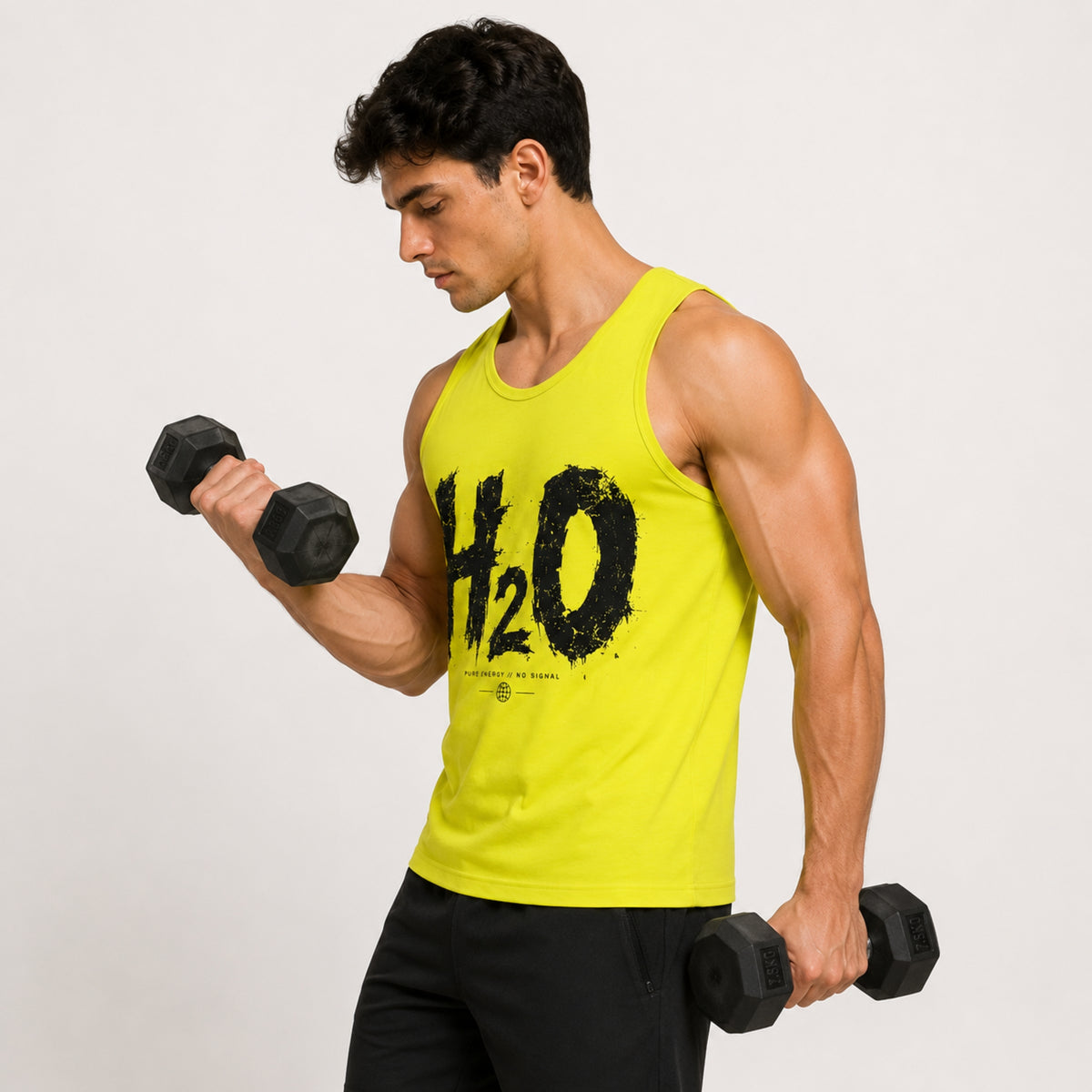 Men's H2O Graphic Sleeveless Cotton Jersey Tank Top - Neon Lime