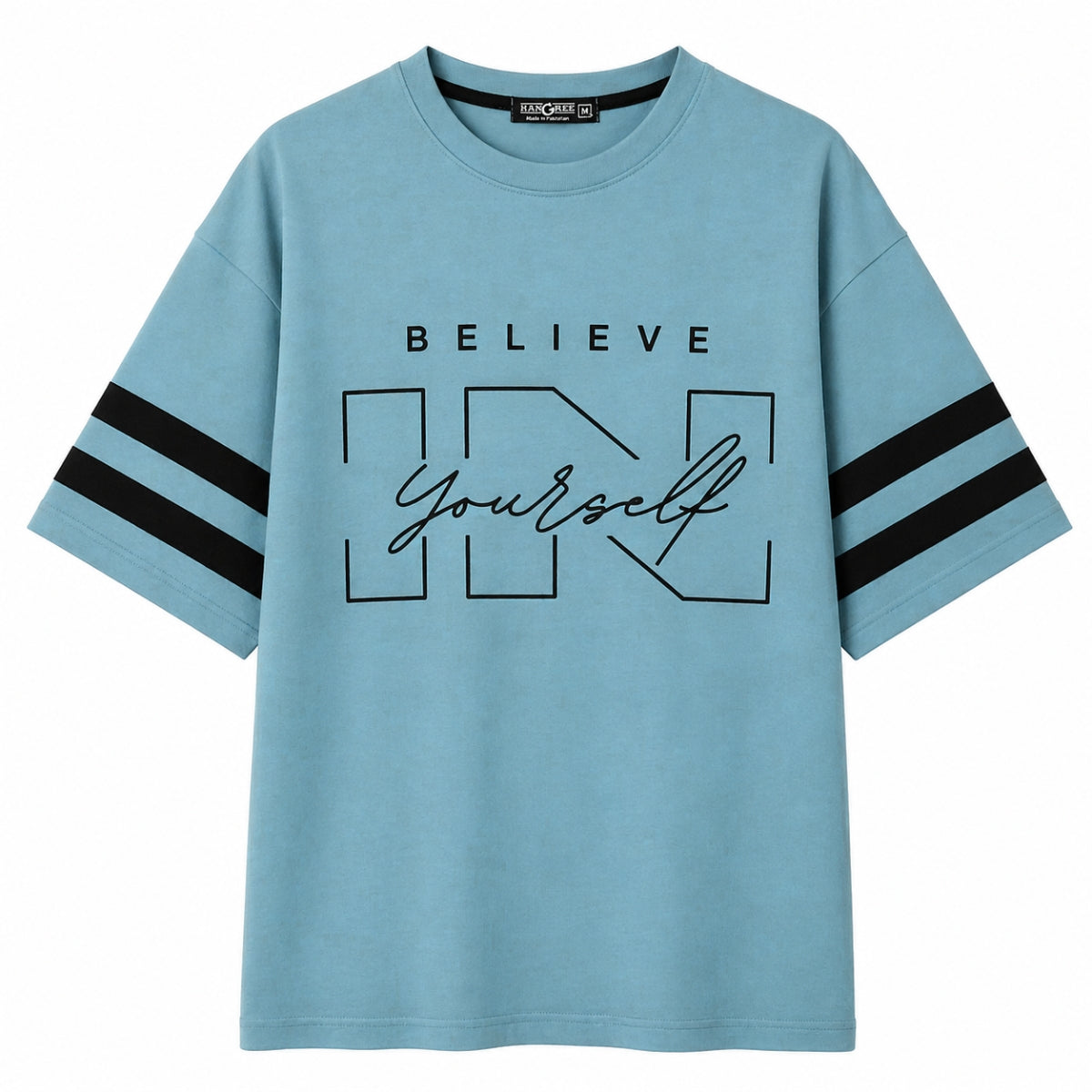 Unisex Oversized Graphic Printed Drop Shoulder T-Shirt - Moonstone Blue