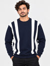 HG Cut & Sew Color-Block Crewneck Polyester Fleece Sweat Shirt – Navy