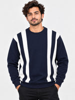 HG Cut & Sew Color-Block Crewneck Polyester Fleece Sweat Shirt – Navy
