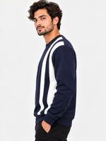 HG Cut & Sew Color-Block Crewneck Polyester Fleece Sweat Shirt – Navy