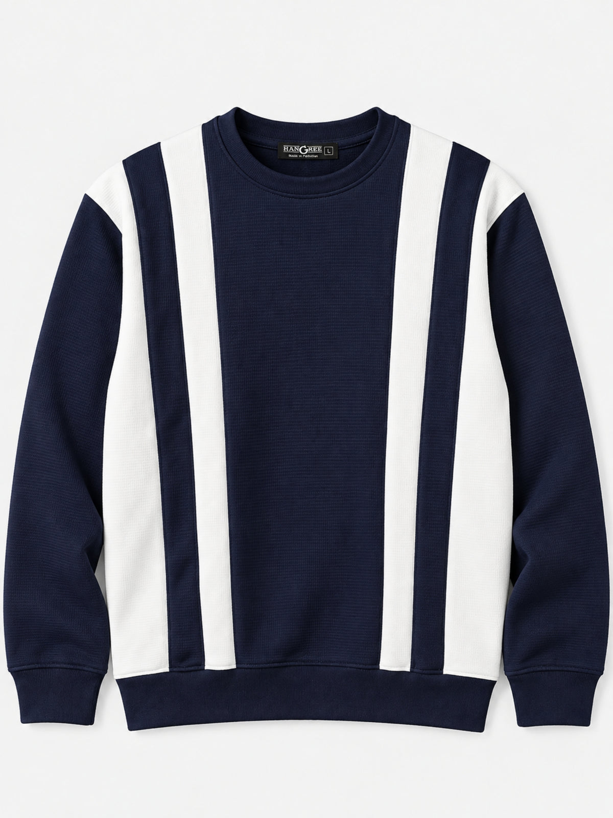 HG Cut & Sew Color-Block Crewneck Polyester Fleece Sweat Shirt – Navy