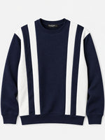 HG Cut & Sew Color-Block Crewneck Polyester Fleece Sweat Shirt – Navy
