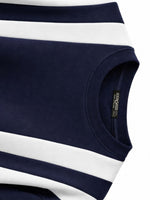 HG Cut & Sew Color-Block Crewneck Polyester Fleece Sweat Shirt – Navy