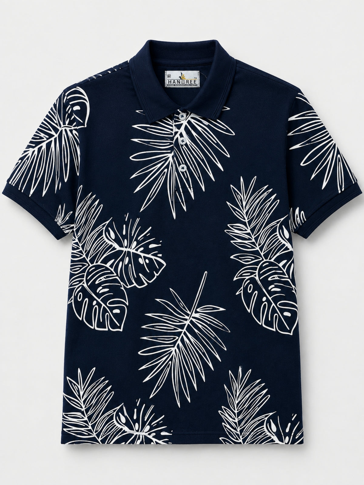 HG All Over Floral Printed Polo Shirt For Men's - Black Navy