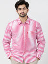 Men's Vertical Striped Full Sleeves Casual Shirt - Pink & White