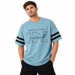 Unisex Oversized Graphic Printed Drop Shoulder T-Shirt - Moonstone Blue