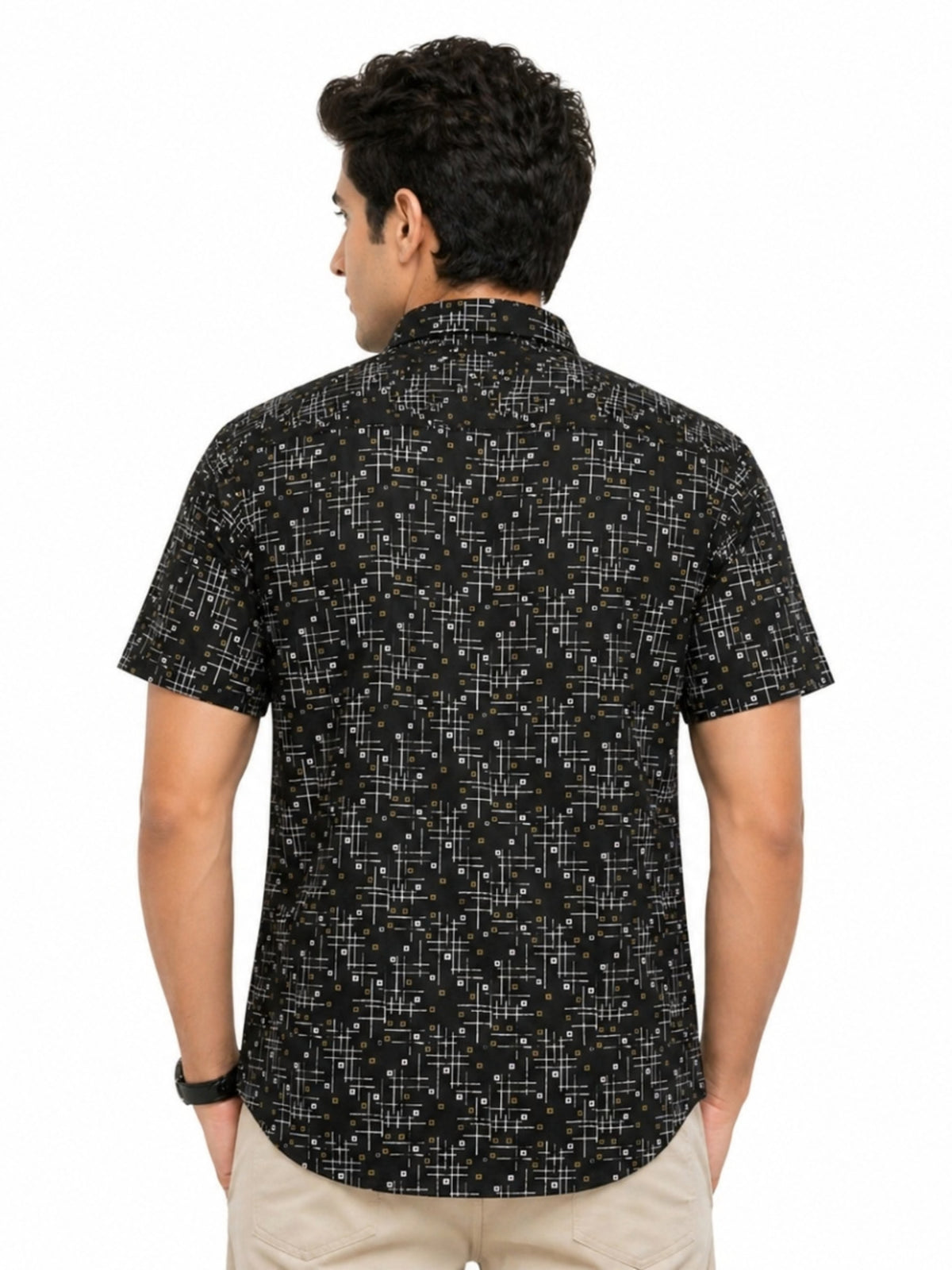Men’s Geometric Pattern Half Sleeve Casual Shirt – Black