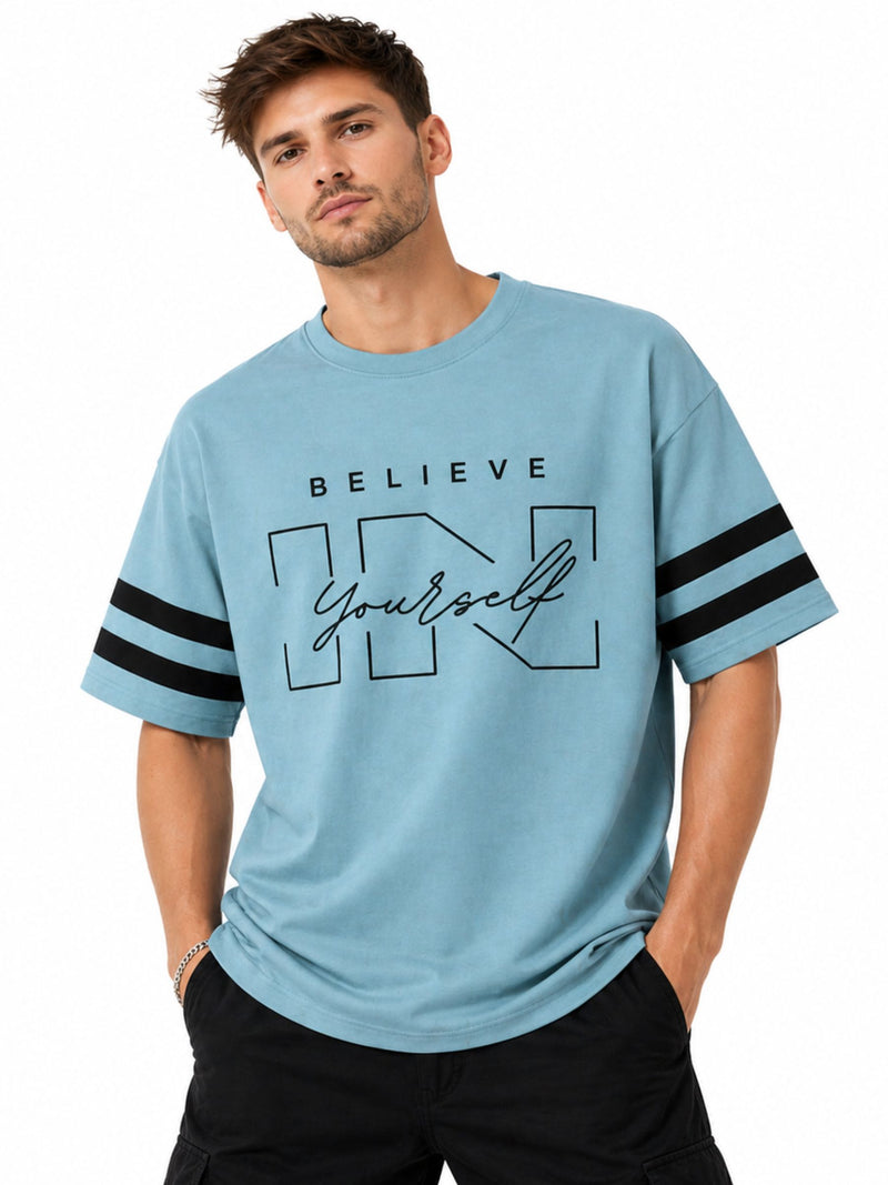 Unisex Oversized Graphic Printed Drop Shoulder T-Shirt - Moonstone Blue