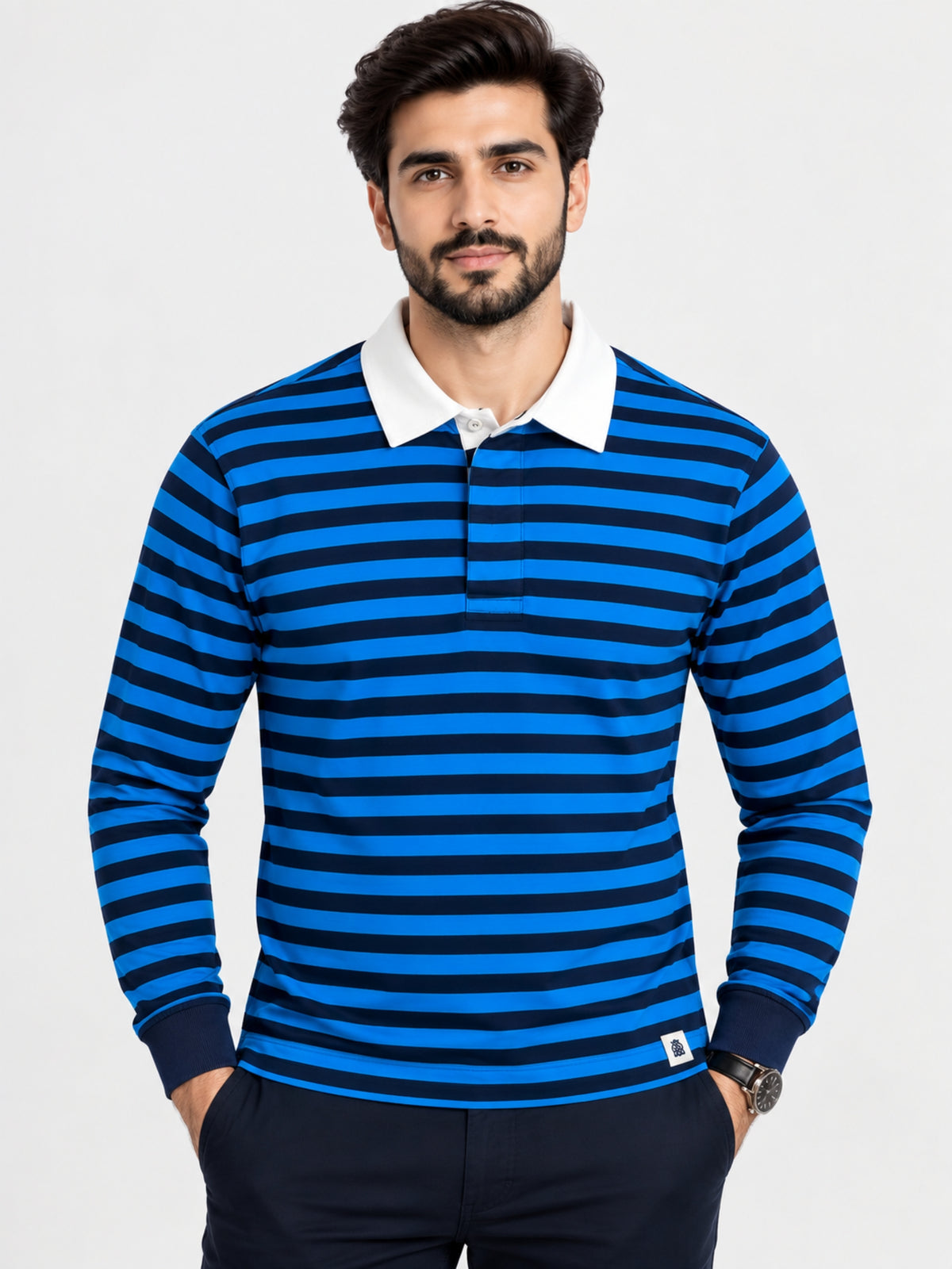Blue Strapper Full Sleeves Polo Shirt