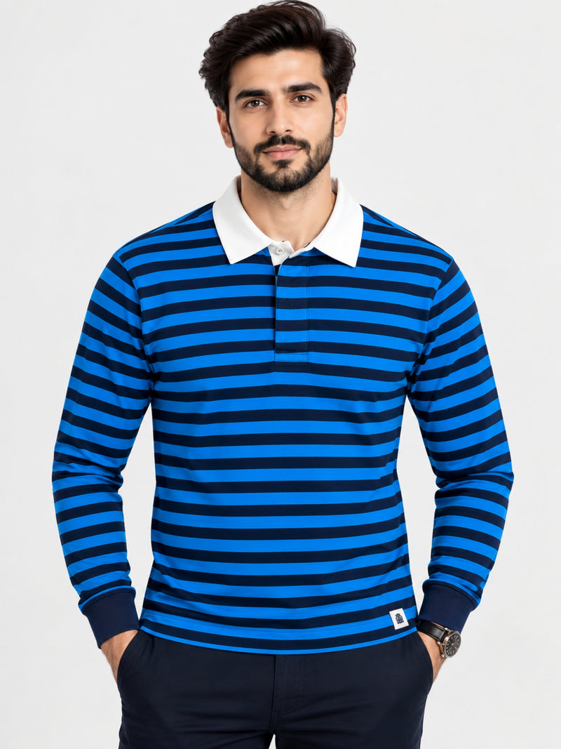 Blue Strapper Full Sleeves Polo Shirt
