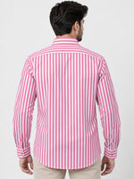 Men's Vertical Striped Full Sleeves Casual Shirt - Pink & White
