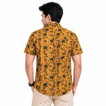 Men’s Abstract Grid Printed Casual Shirt - Mustard