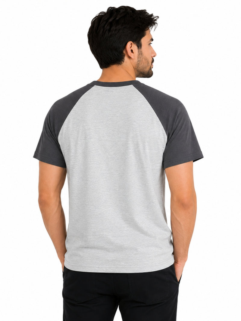 Men’s Casual Comfort Raglan Henley Tee Shirt – Light Gray
