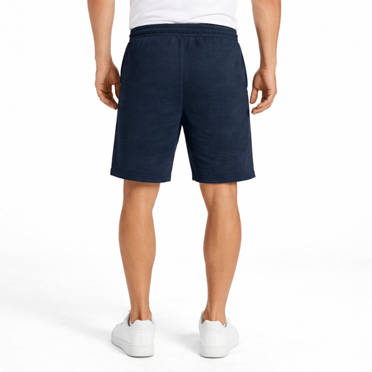 Men’s Horizontal Pattern Polyester Casual Two Quarter Shorts – Navy Black