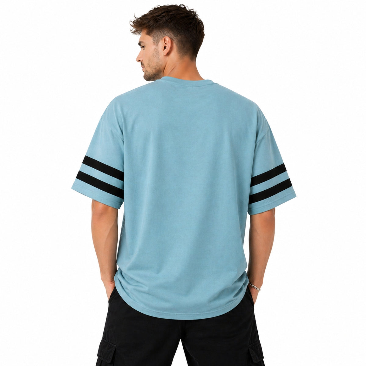 Unisex Oversized Graphic Printed Drop Shoulder T-Shirt - Moonstone Blue