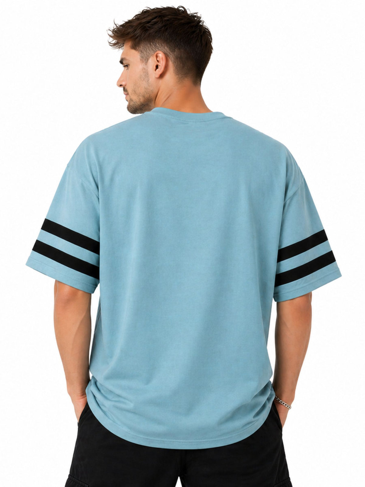 Unisex Oversized Graphic Printed Drop Shoulder T-Shirt - Moonstone Blue