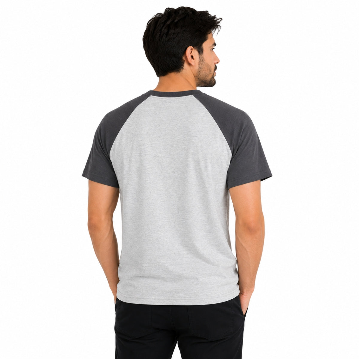 Men’s Casual Comfort Raglan Henley Tee Shirt – Light Gray