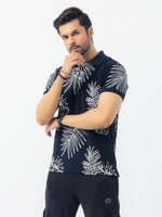 HG All Over Floral Printed Polo Shirt For Men's - Black Navy