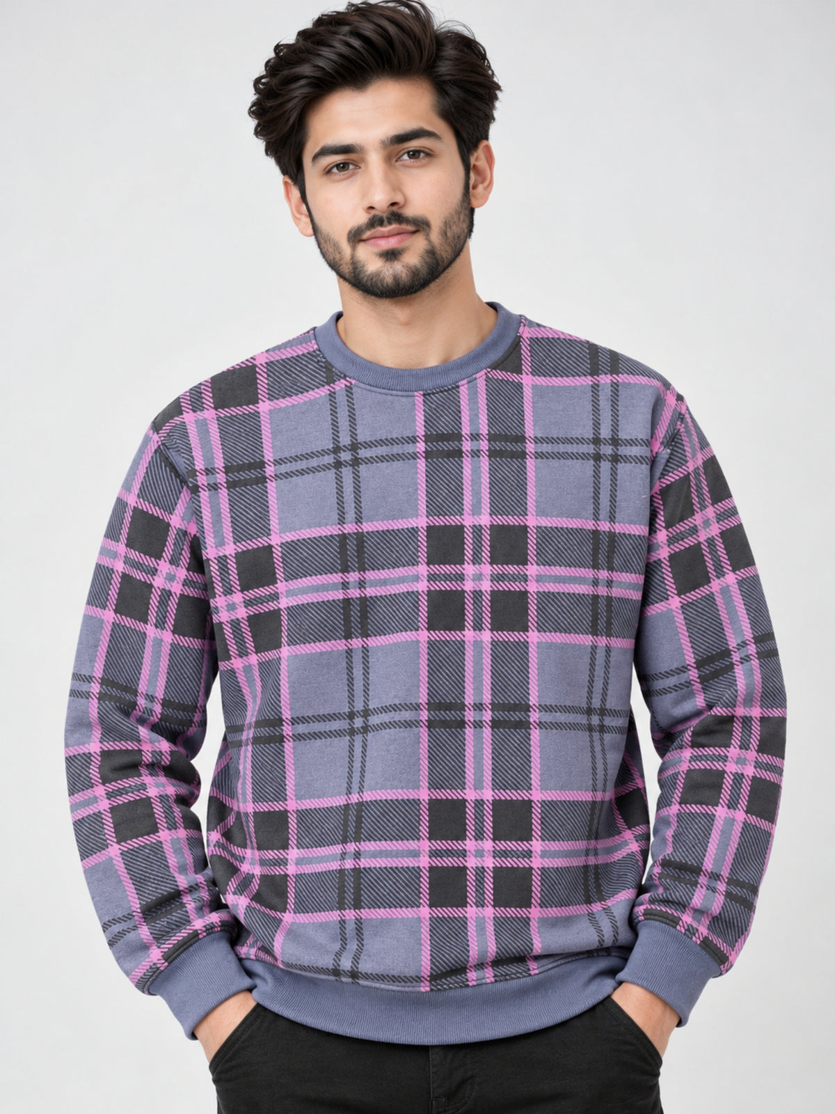 Men's Multicolor Checkered Light Fleece Sweatshirt