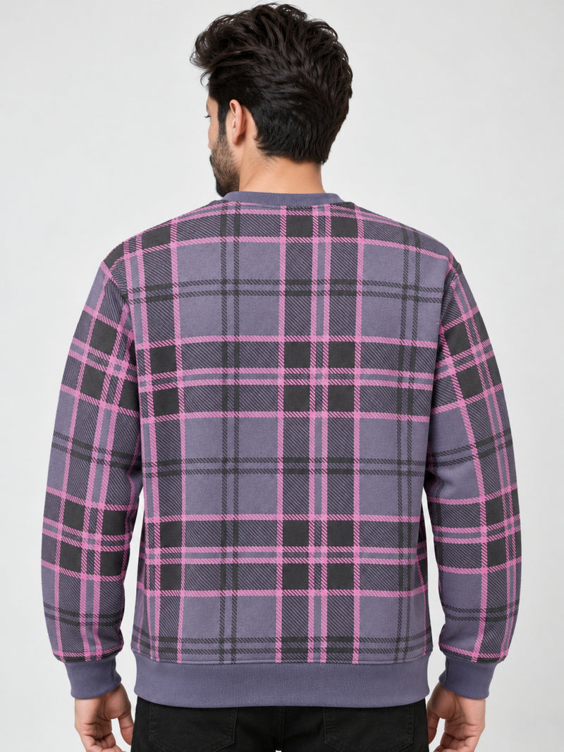 Men's Multicolor Checkered Dropshoulder Light Fleece Sweatshirt