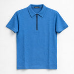Men’s Premium Textured Half-Zip Polo Shirt – Blue