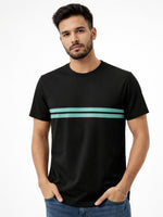 Men’s Premium Contrast Chest Stripe T-Shirt – Black
