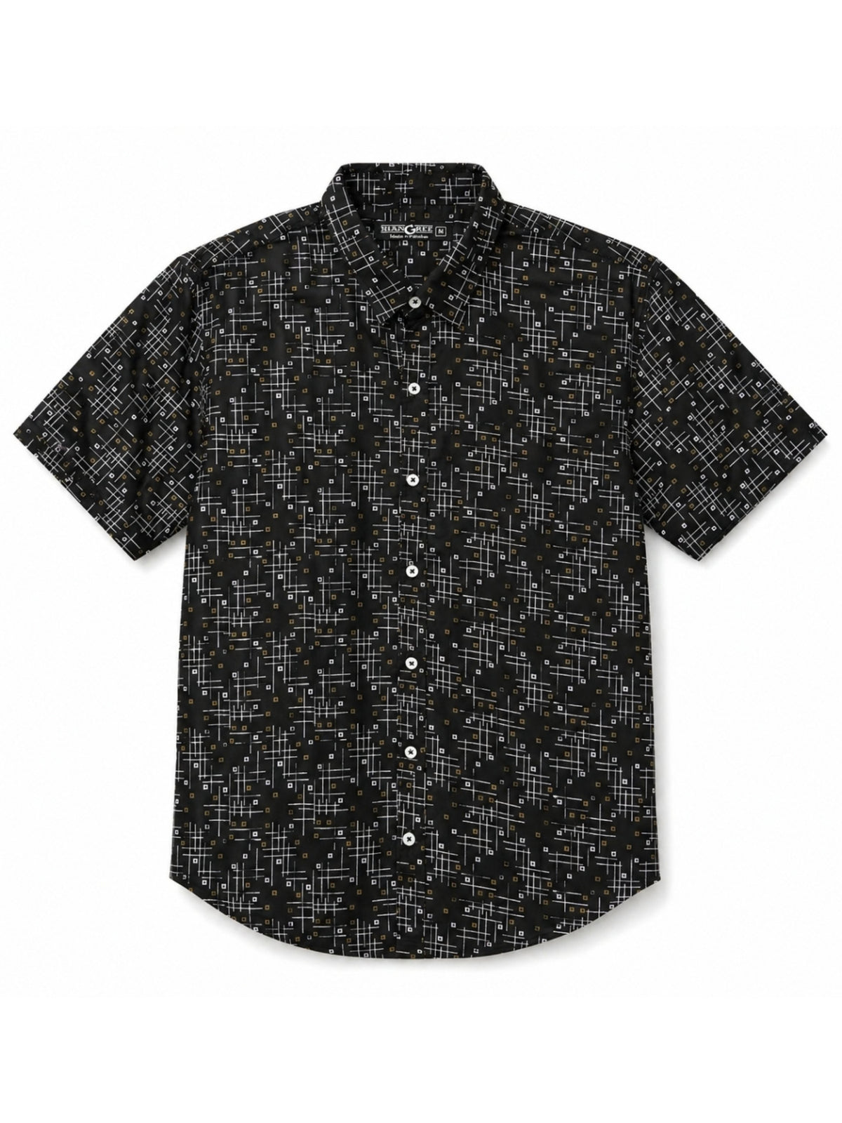 Men’s Geometric Pattern Half Sleeve Casual Shirt – Black