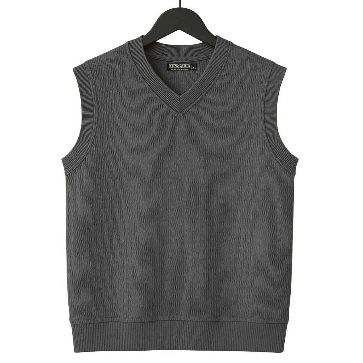 HG Men's Ribbed V-Neck Sleeveless Sweater - Charcoal Gray