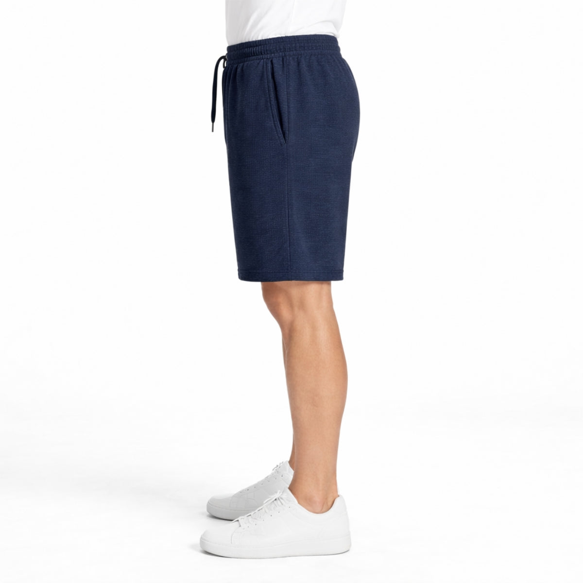 Men’s Horizontal Pattern Polyester Casual Two Quarter Shorts – Navy Black