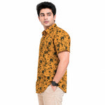 Men’s Abstract Grid Printed Casual Shirt - Mustard