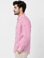 Men's Vertical Striped Full Sleeves Casual Shirt - Pink & White