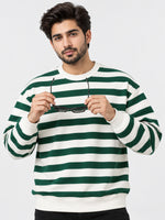Men's Green & White Striped Fleece Sweatshirt