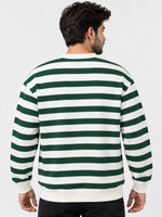 Men's Green & White Striped Fleece Sweatshirt