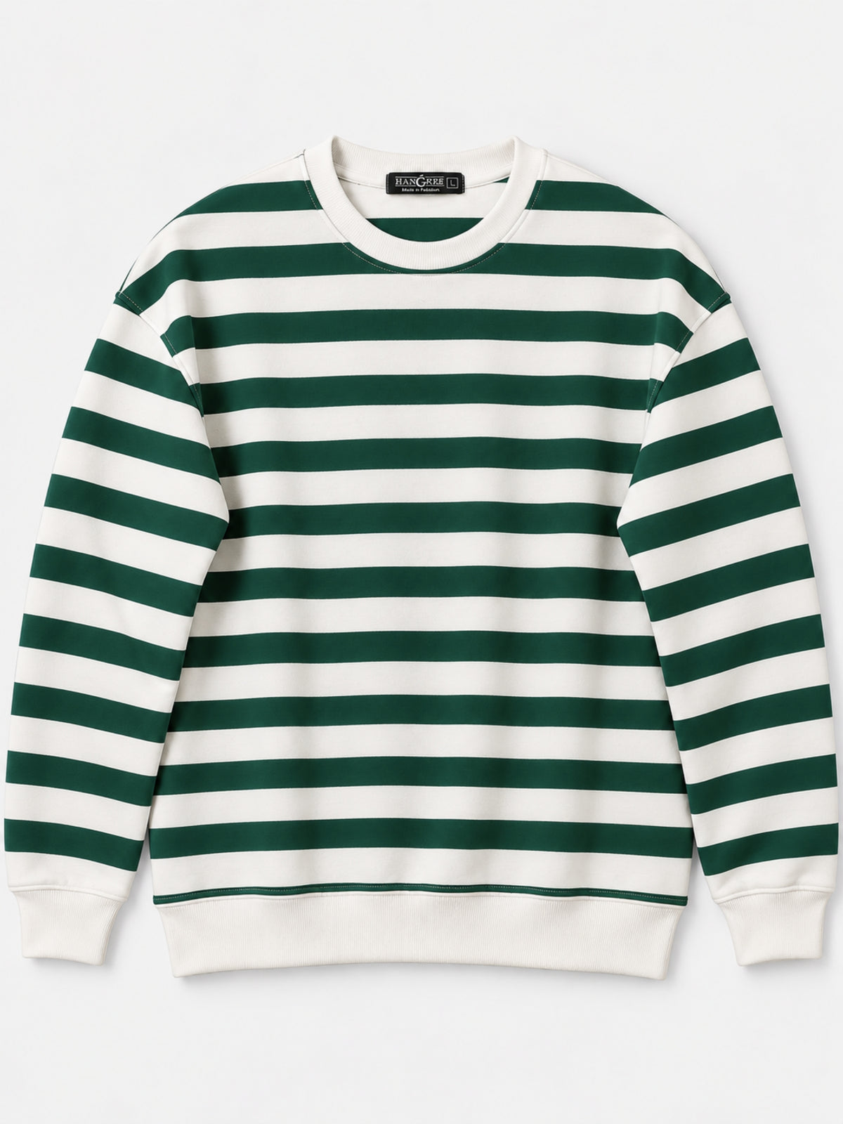 Men's Green & White Striped Fleece Sweatshirt