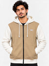 Contrast Sleeves Men Fashion Fleece Hoodie - Brown