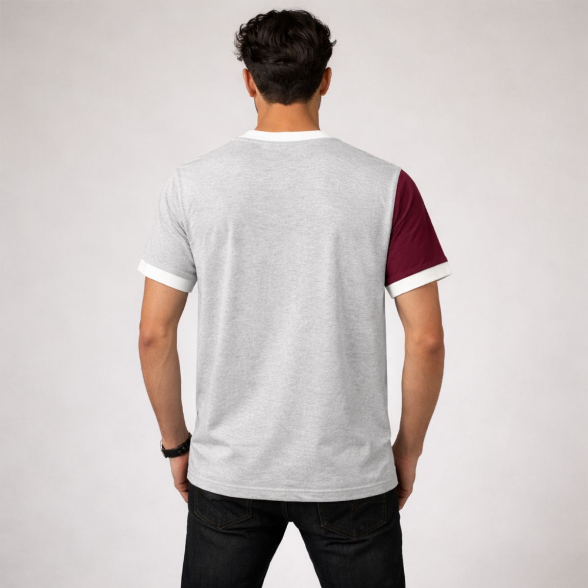 Men's Premium Vertical Panel Tee Shirt - Maroon / Navy / Grey
