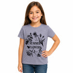 Girls’ Summer Flowers Graphic Printed T-Shirt – Storm Gray