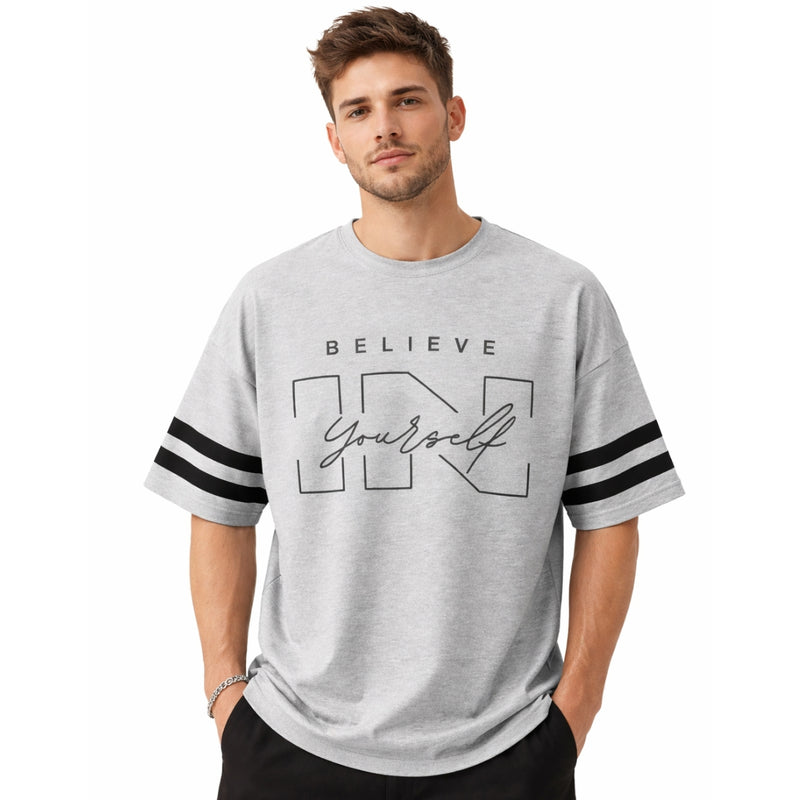 Unisex Oversized Graphic Printed Drop Shoulder T-Shirt - Hyder Gray