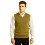 HG Men's Ribbed V-Neck Sleeveless Sweater - Gold Brown