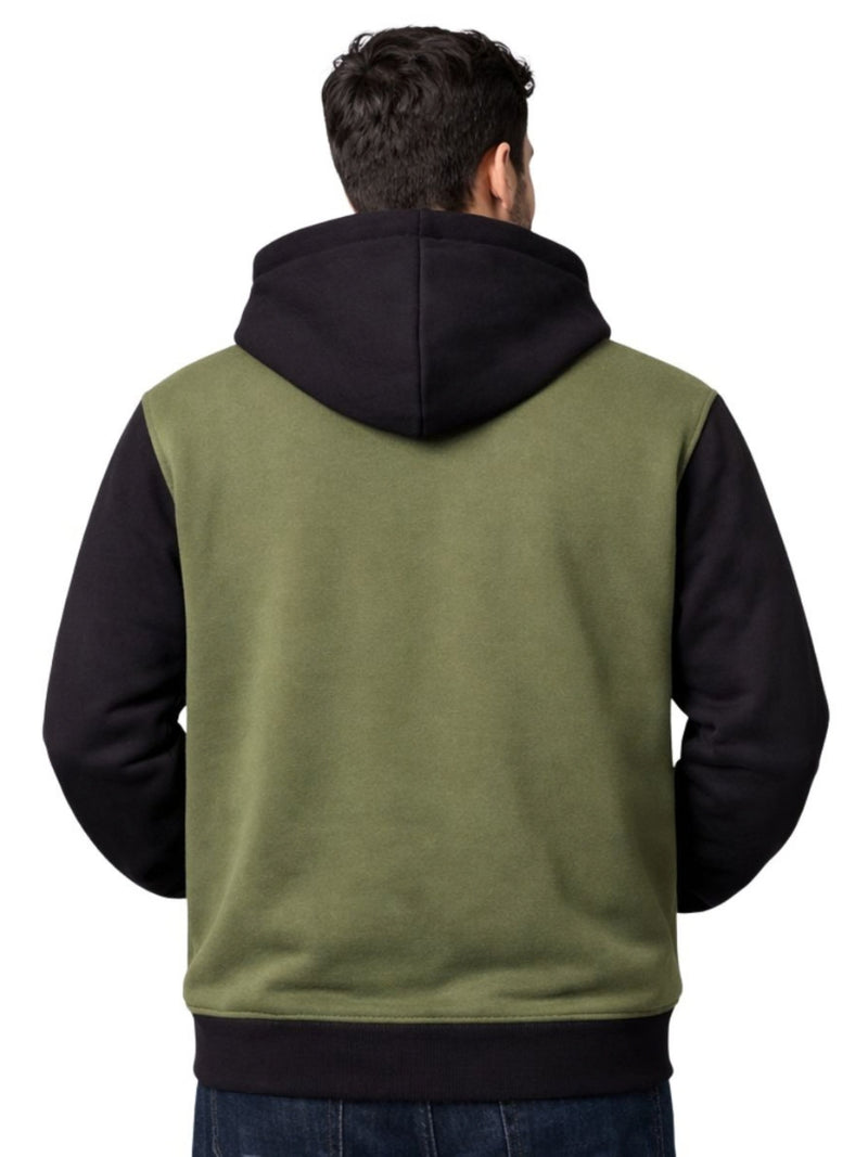 HG Two-Tone Fleece Zip-Up Hoodie – Olive Green & Black