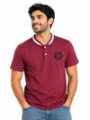 Men’s Signature Embroidered Contrast Neck Henley T-Shirt – Maroon