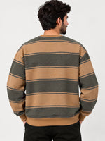 Men's Drop Shoulder Striped Terry Sweatshirt – Camel & Charcoal