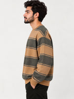 Men's Drop Shoulder Striped Terry Sweatshirt – Camel & Charcoal