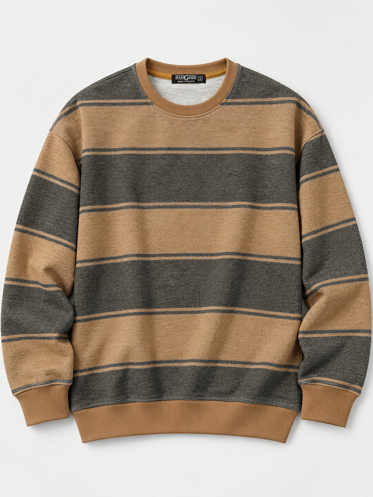 Men's Drop Shoulder Striped Terry Sweatshirt – Camel & Charcoal