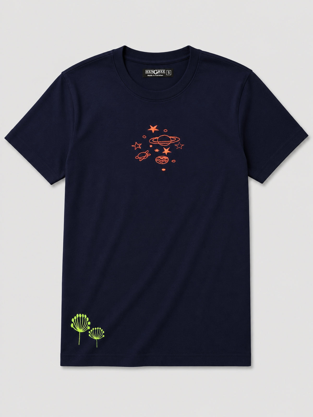 Galaxy Embroidered Men Tee Shirt - Navy