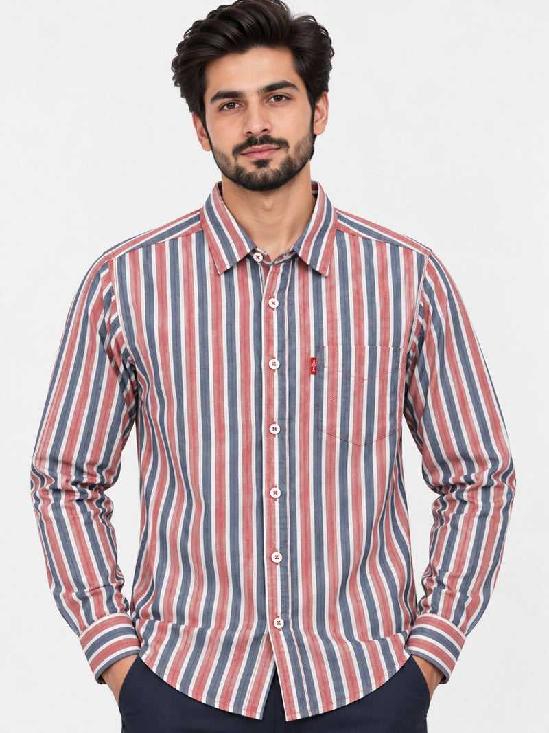 Men's Urban Stripped Smart Casual Shirt - Red