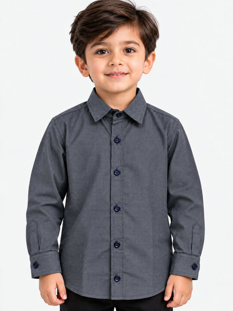 Boy's Micro Checkered Full Sleeves Casual Shirt - Charcoal Gray